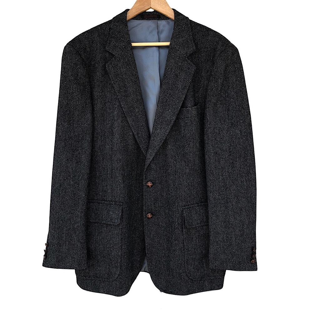 SavileRow Vintage Poland Made Wool Charcoal 2 Buttons Classic Blazer Jacket 42R
